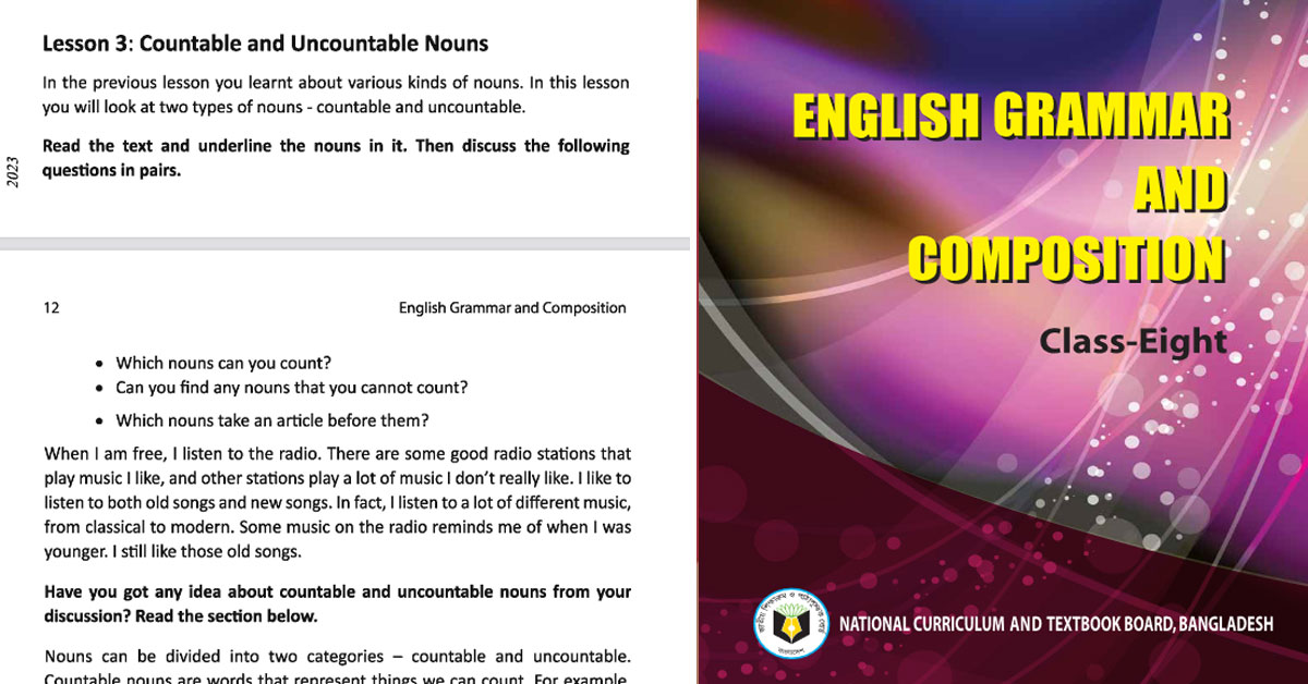 Class 8 english grammar-Countable and Uncountable Nouns-Unit-1-Lesson-3
